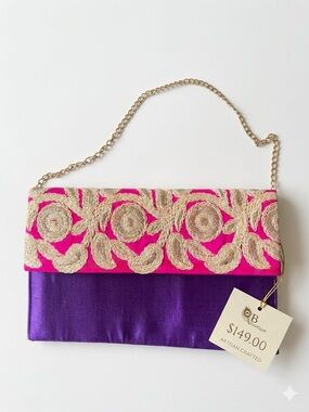 Parisian Estate One Of A Kind Hand Embroidered Pure Silk Clutch Bag